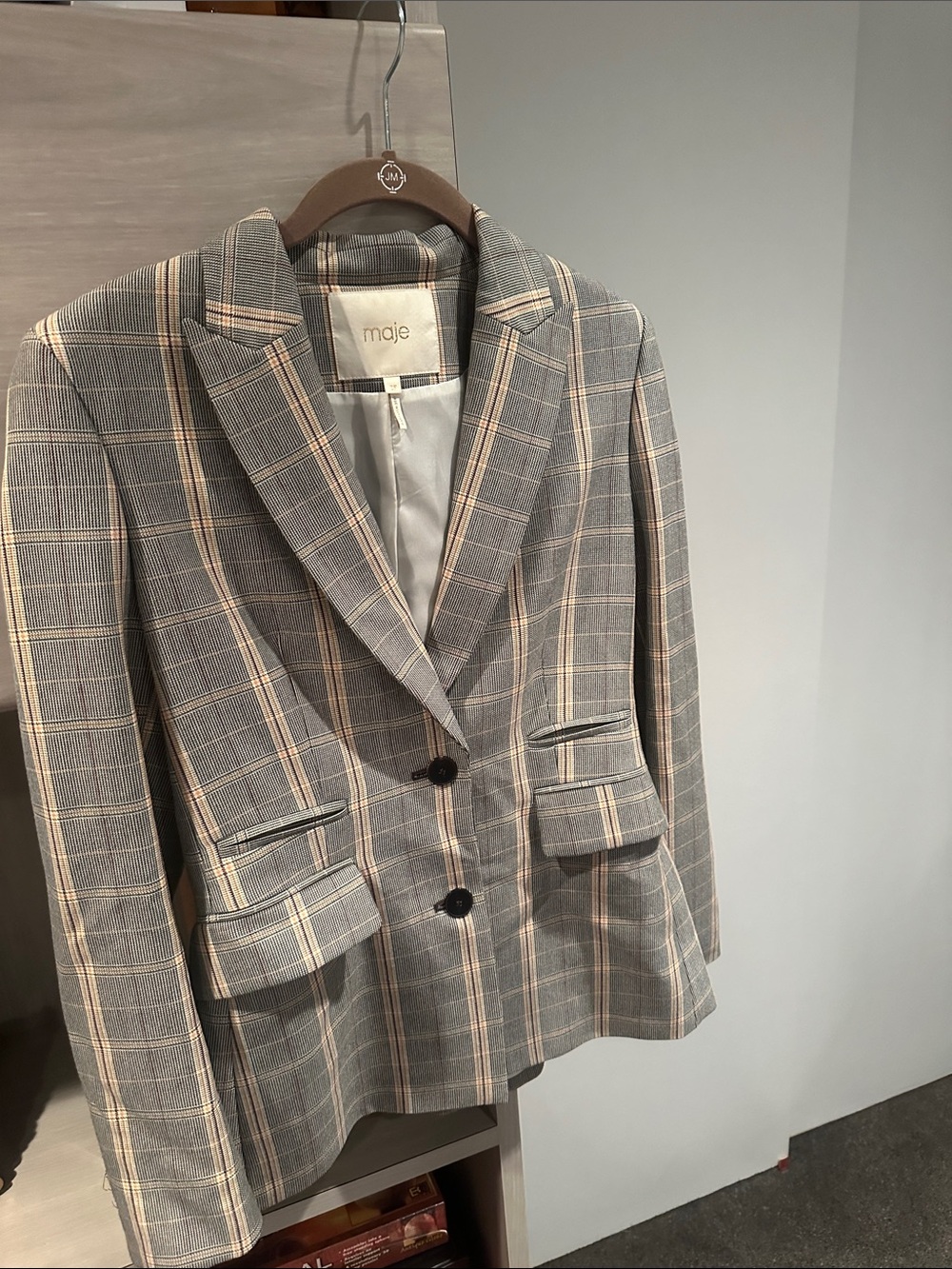 Maje Grey Plaid Blazer with Beige Windowpane